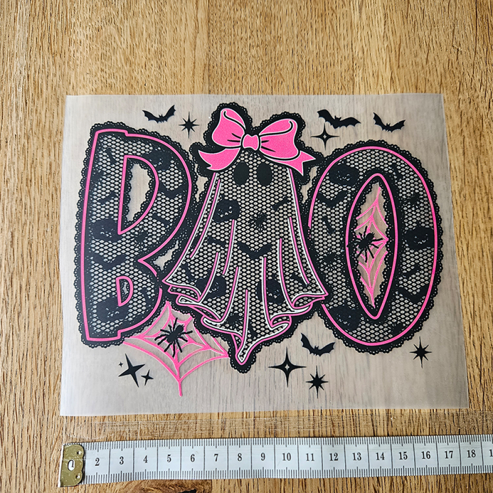 Bügelbild versandfertig - längste Seite ca. 18cm   - WA_H43_18cm / Boo Spitzenoptik pink