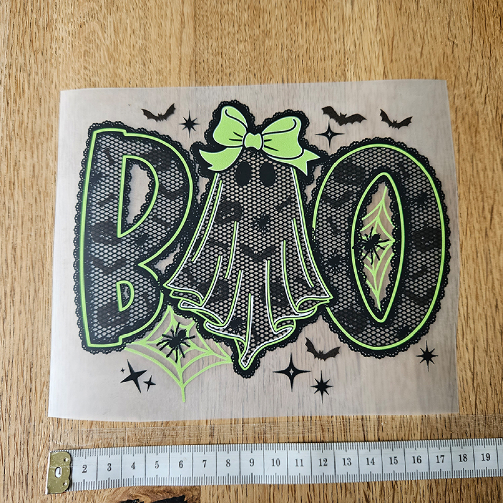 Bügelbild versandfertig - längste Seite ca. 18cm   - WA_H44_18cm / BOO Spitzenoptik grün
