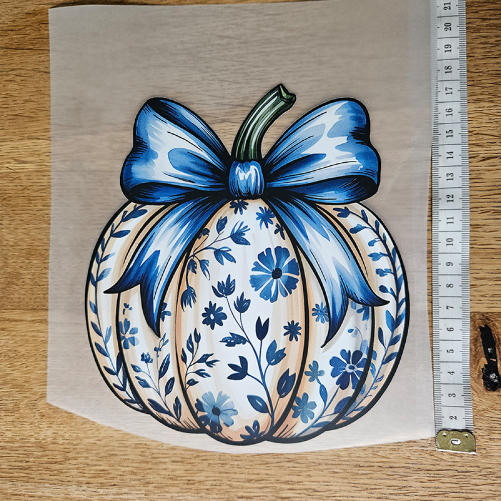 Bügelbild versandfertig - längste Seite ca. 18cm   - WA_H45 / Kürbis blau