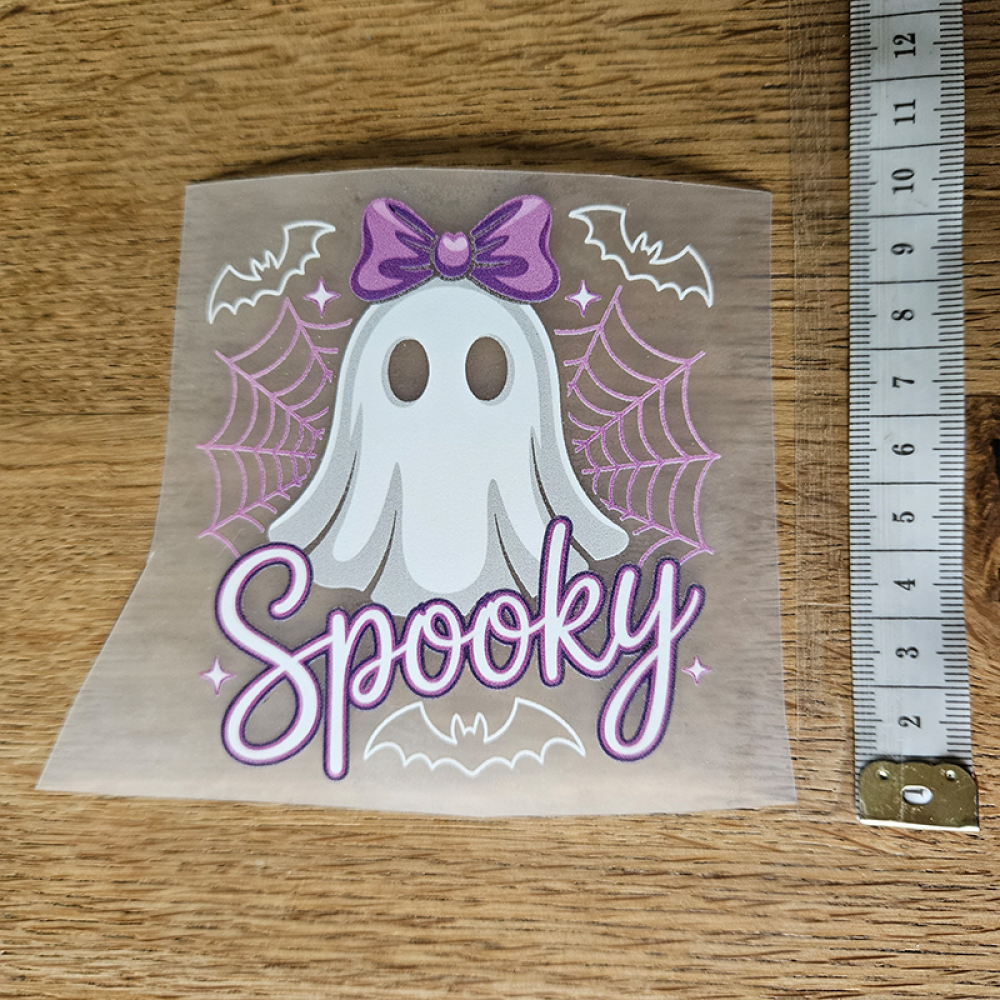 Bügelbild versandfertig - längste Seite ca. 10 cm   - WA_H49_10cm / Geist Spooky weiss/lila