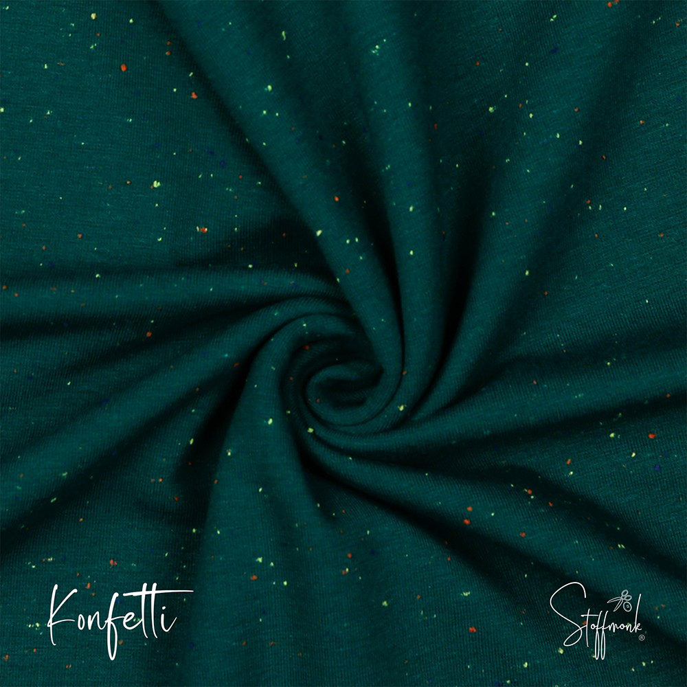 Kuschel Sweat melange - Konfetti - Smaragd