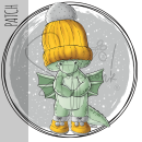 Patch / Aufnäher  - Winterdrache - GRAUER Hintergrund - Gelb