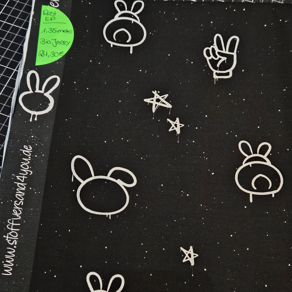 RESTSTÜCK EP -  1,35 Meter Cool Easter #schwarz - Bio Jersey- 24,30€